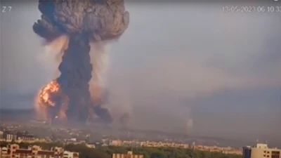 Breaking! Russian Strike On Ukrainian Ammo Depot Destroys Depleted Uranium Tank Shells, Massive Explosion Disperses Radioactive Particles into Atmosphere - Watch