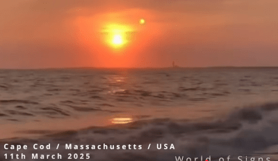 Sun simulators in the sky over Cape Cod, Massachusetts, March 11th 2025