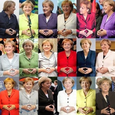 Angela Merkel with rhombus hand gesture