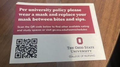 Ohio State University Tells Students to "Replace Your Mask Between Bites and Sips"