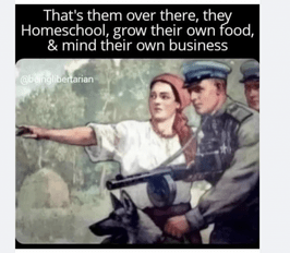 That's them over there, they Homeschool, grow their own food, & mind their own business