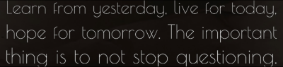 Learn from yesterday, live for today, hope for tomorrow. The important thing is not to stop questioning.