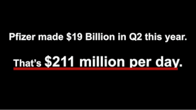 Pfizer Made $19 Billion In The Second Quarter This Year, That's $211 Million Per Day!