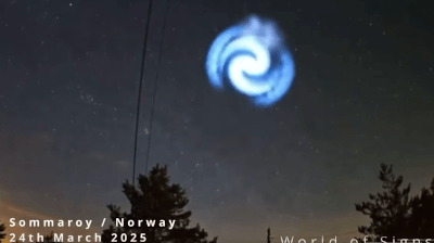 Spiral appears in sky over Sommaroy, Norway, March 24th 2025