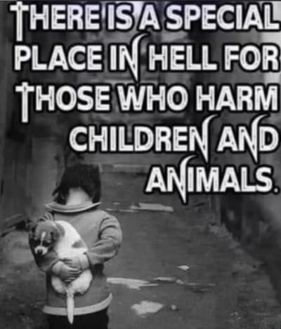 There is a special place in Hell for those who harm children and animals