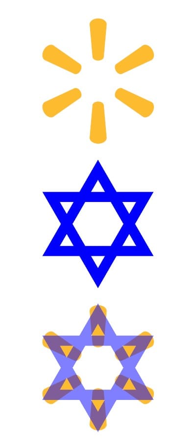 Walmart logo overlayed on the Jewish Star of Remphan